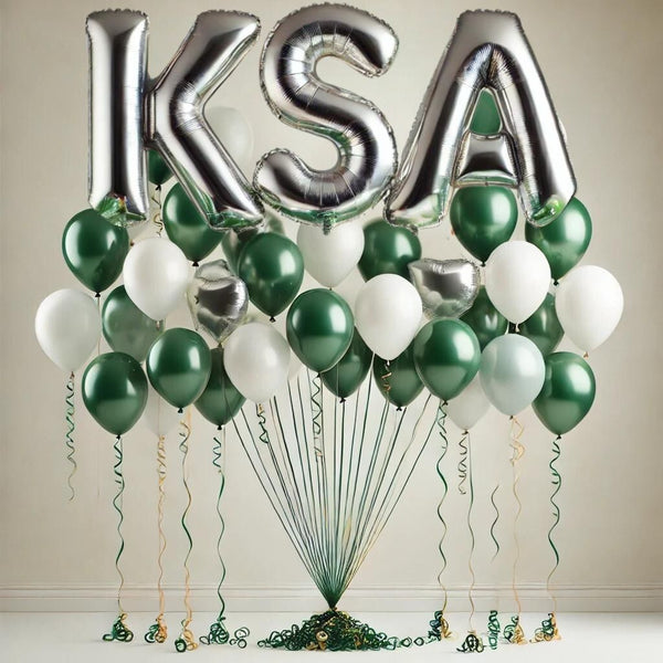 Saudi National Day Balloon Bouquet with KSA Letters