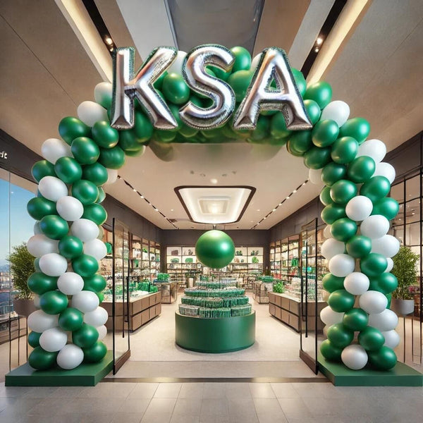 Saudi National Day Balloon Arch with KSA Letters