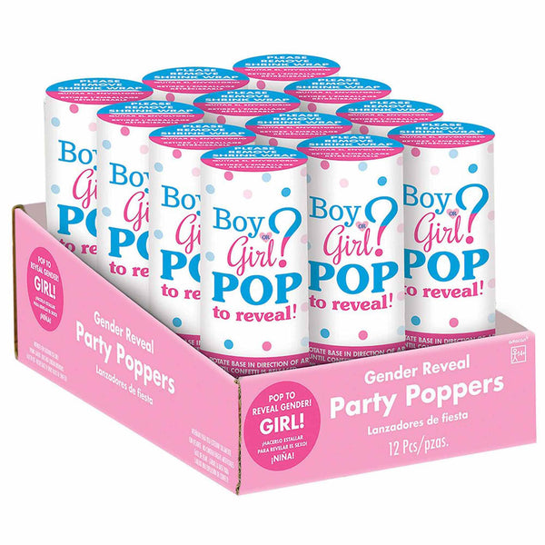 Pink Girl Confetti Party Poppers Foil 12pcs